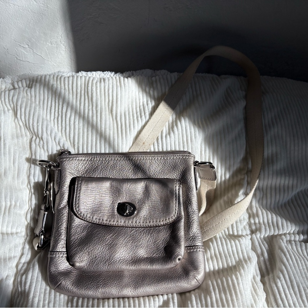Silver Crossbody Bag with Leather Material and Medium Size